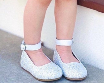 White Glitter Shoes Childrens Dress Shoes Kids Shoes Toddler Baby Flats Leather Baby Shoes White Baby Shoe Spring Shoes Wedding Shoes