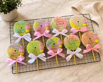 Personalised Teacher Biscuit Lollies | Custom Cookie Pops, Floral Icing, End of Term Gift