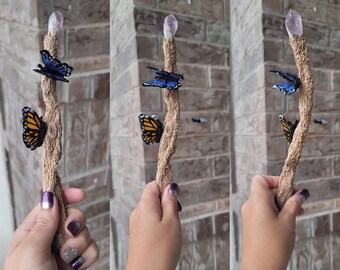 Butterfly wand for witches princesses and crystal lovers alike amethyst and citrine