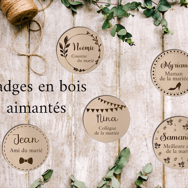 Badge en bois aimanté à personnalisé