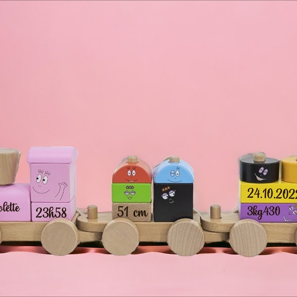 Train en bois - jouets en bois personnalisés - train Barbapapa