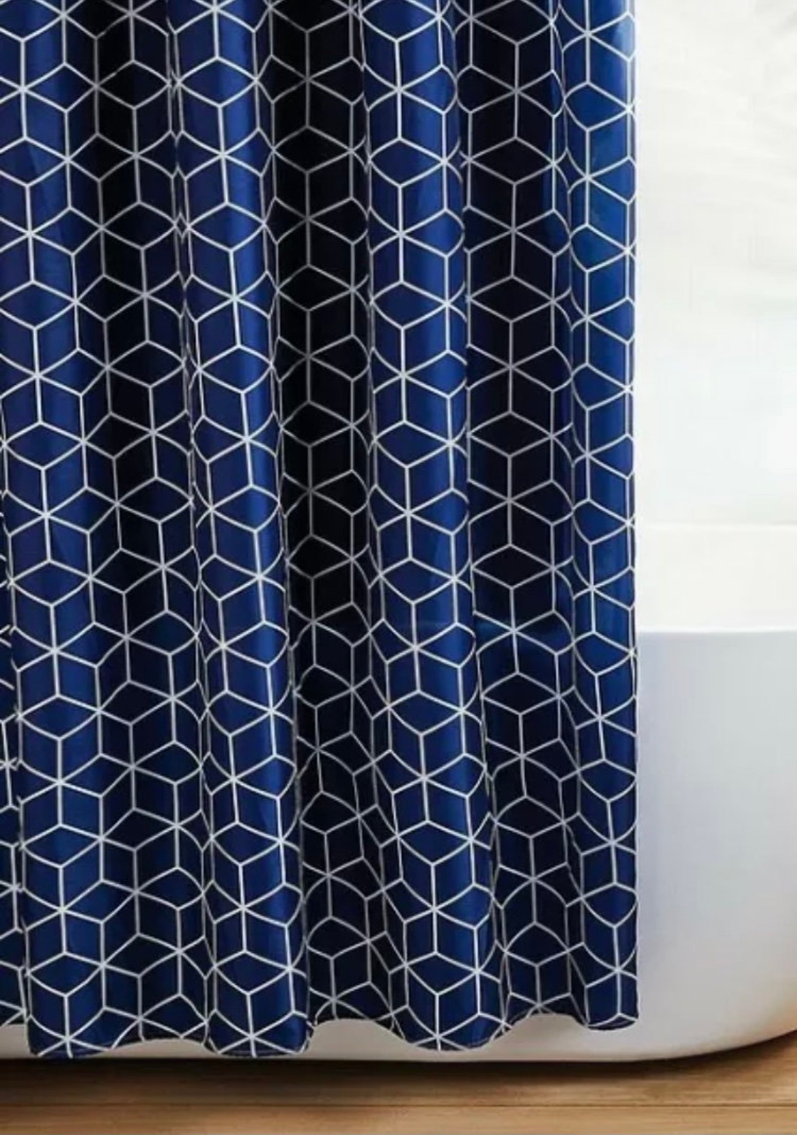 Navy blue geometric shower curtain Etsy