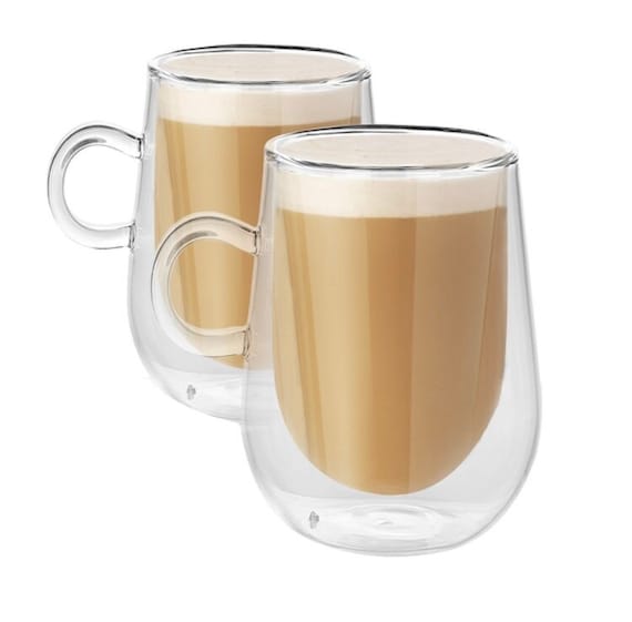 Insulated Double Wall Mug Cup Glass-Set of 4 Mugs/Cups for  Coffee,Cappuccino,latte,espresso,Tea,Thermal,Clear,350ml 