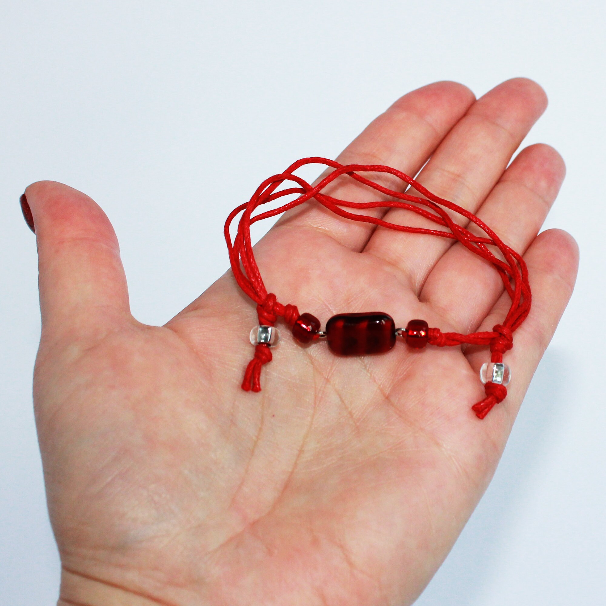 Red buddhism bracelet with large bead Vegan Waxed string Etsy