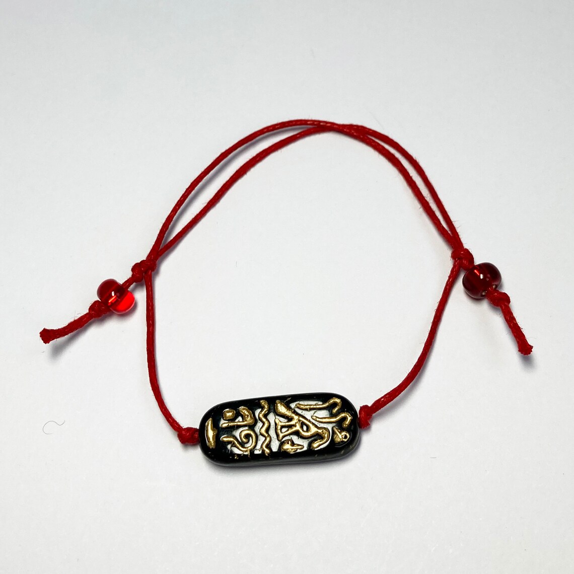 Red buddhism bracelet with large bead Vegan Waxed string Etsy