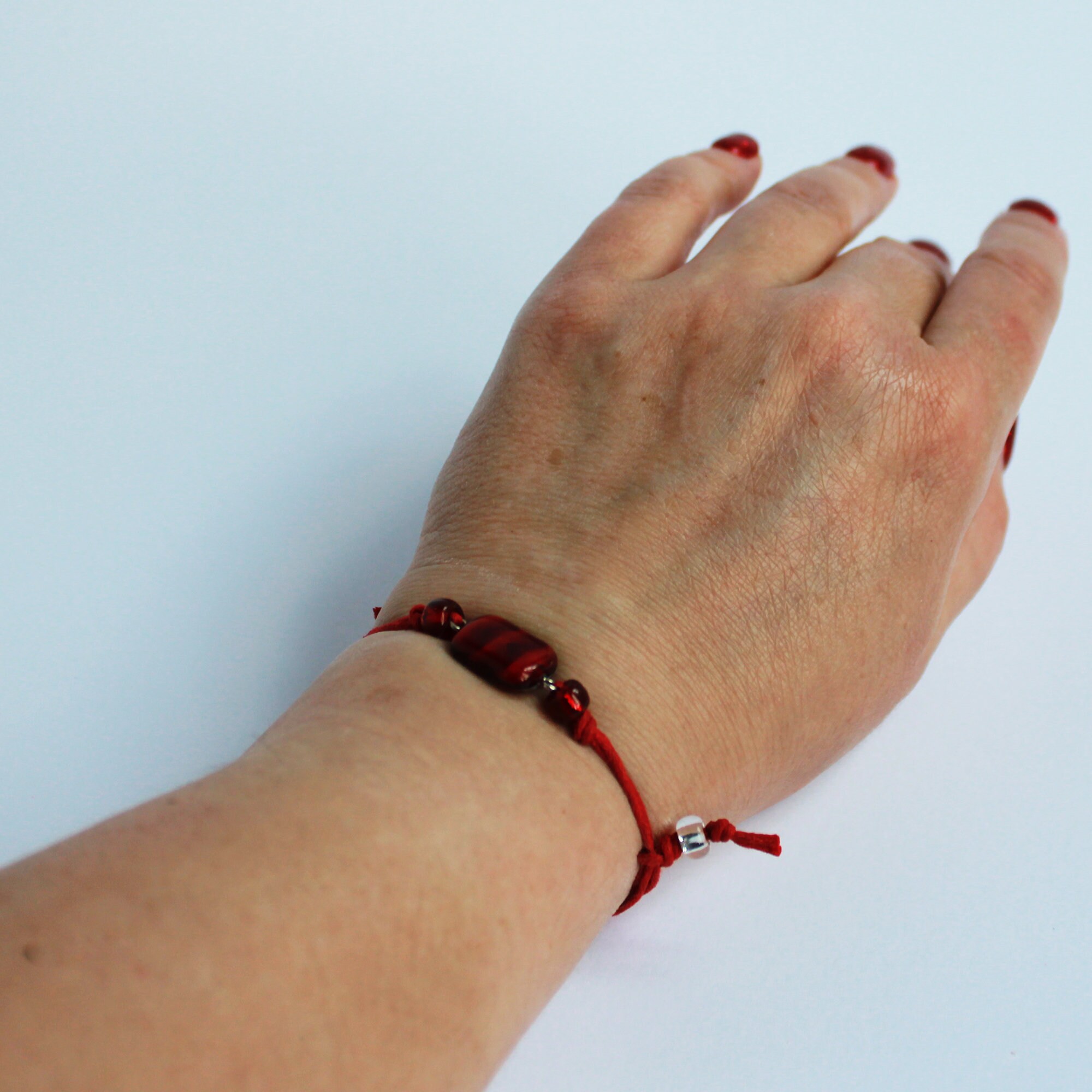 Red buddhism bracelet with large bead Vegan Waxed string Etsy
