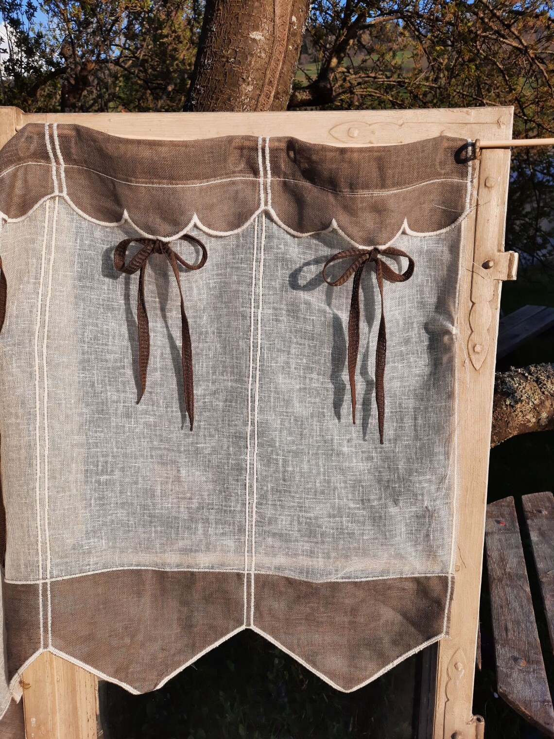Rideau En Lin Brisé Beige - 10 Mètres De Long, 29 Cm De Large - Fabriqué En France