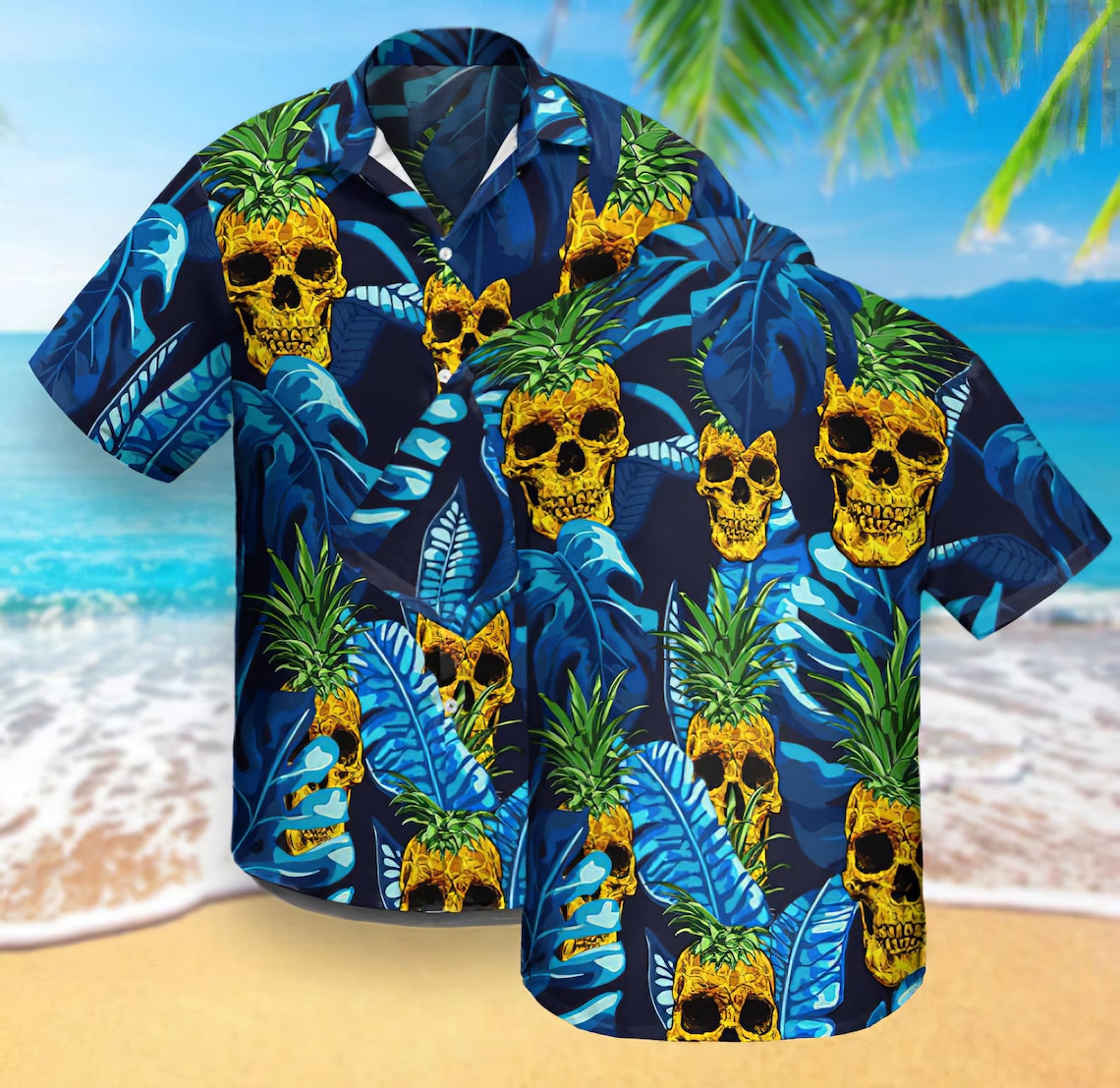 Skull Hawaii shirt Skull Button shirt Men fashion | Etsy