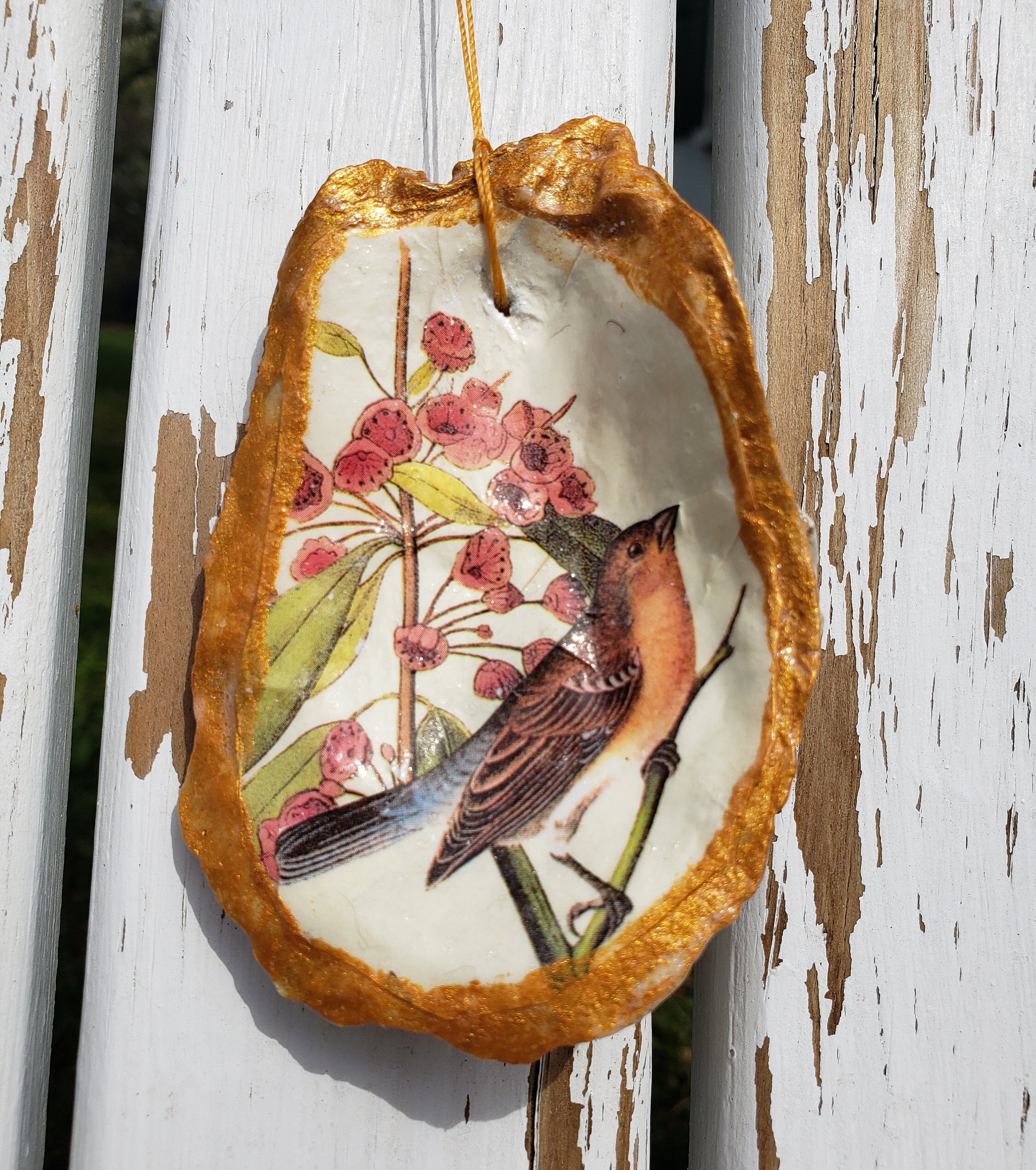 Decoupage Oyster Shell Ornament Delmarva found shells Etsy