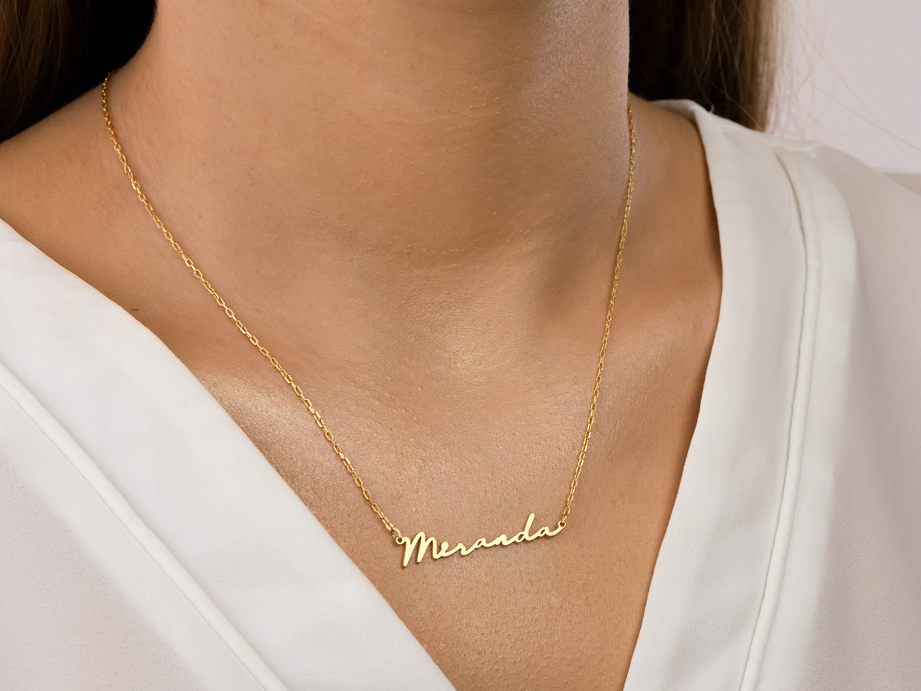 14k Solid Gold Necklace Gold Name Necklace Gold Name Etsy