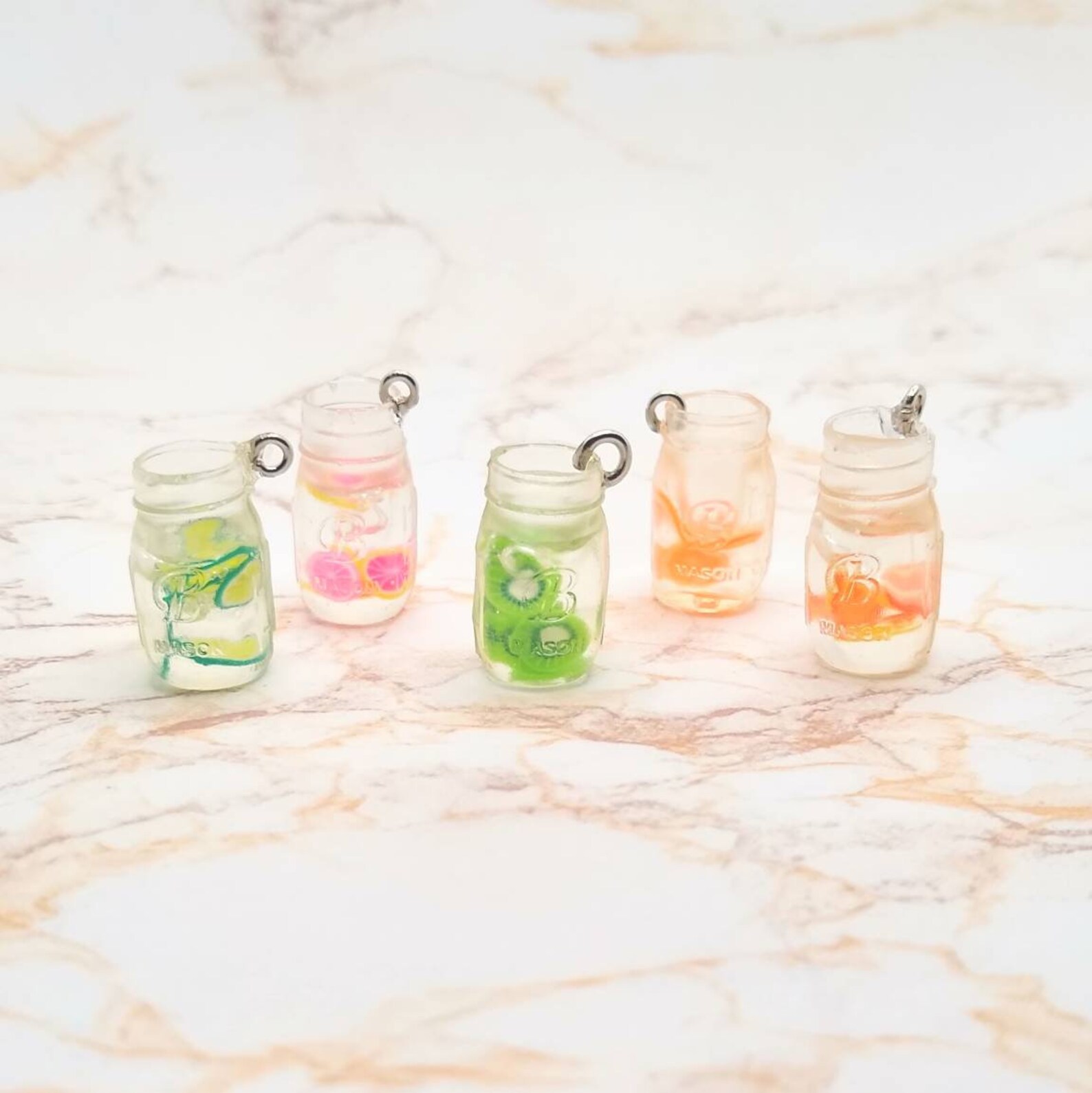 Mason Jar Fruit Drink Charms Resin and Fruit Clay Slices Etsy
