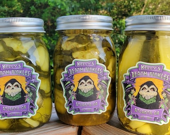 Kelly's Death Pickles Gourmet Small Batch Pickles Made in at Atlanta 16 ounce jars gifts for pickle fans  gift wrap included 10 varieties