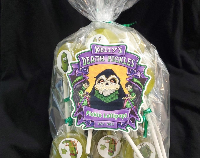 Pickle Flavored Lollipops by Kelly's Death Pickles - Unique Valentine Gift - Gourmet Candy - For Pickle Lovers FREE SHIPPING & Gift Wrapping