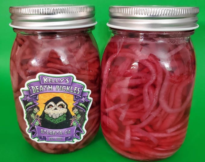 Pickled Red Onions by Kelly's Death Pickles - Farm to Table -Vegetarian/Vegan food -The Perfect Garnish-Healthy snacks -Tacos Burgers Salads