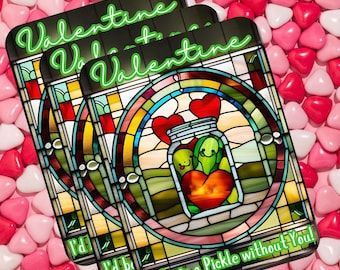 Pickle Valentine Cards - 10 pack of cards includes heart-shaped pickle lollipop, envelope and a pickle sticker