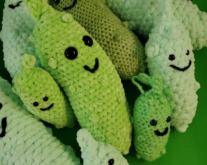 Adorable Crochet Pickle Pals - 3 Sizes & One-of-a-Kind - Handmade Pickle Gift - Unique Valentine for Pickle Lovers - FREE GIFT WRAPPING