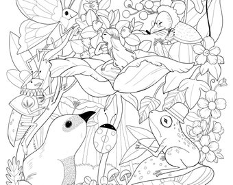 Printable Coloring Design for adults: Thumbelina Princess Fairytale Flowers