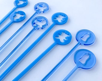 Baby blue stir sticks, baby shower swizzle sticks, Drink stirrers for cocktails, baby boy gift, baby shower, baby, gender reveal, Set of 8