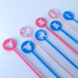 Baby blue and pink stir sticks, baby shower swizzle sticks, Cocktail drink stirrers, baby boy gift, baby girl gift, gender reveal, Set of 8