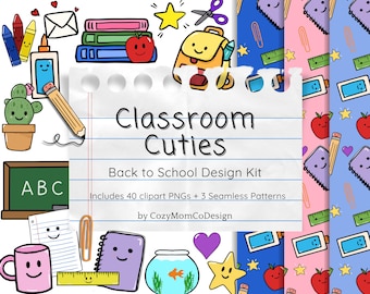 Kawaii School Clipart & Patterns – Teacher PNG Graphics (Digital Download)