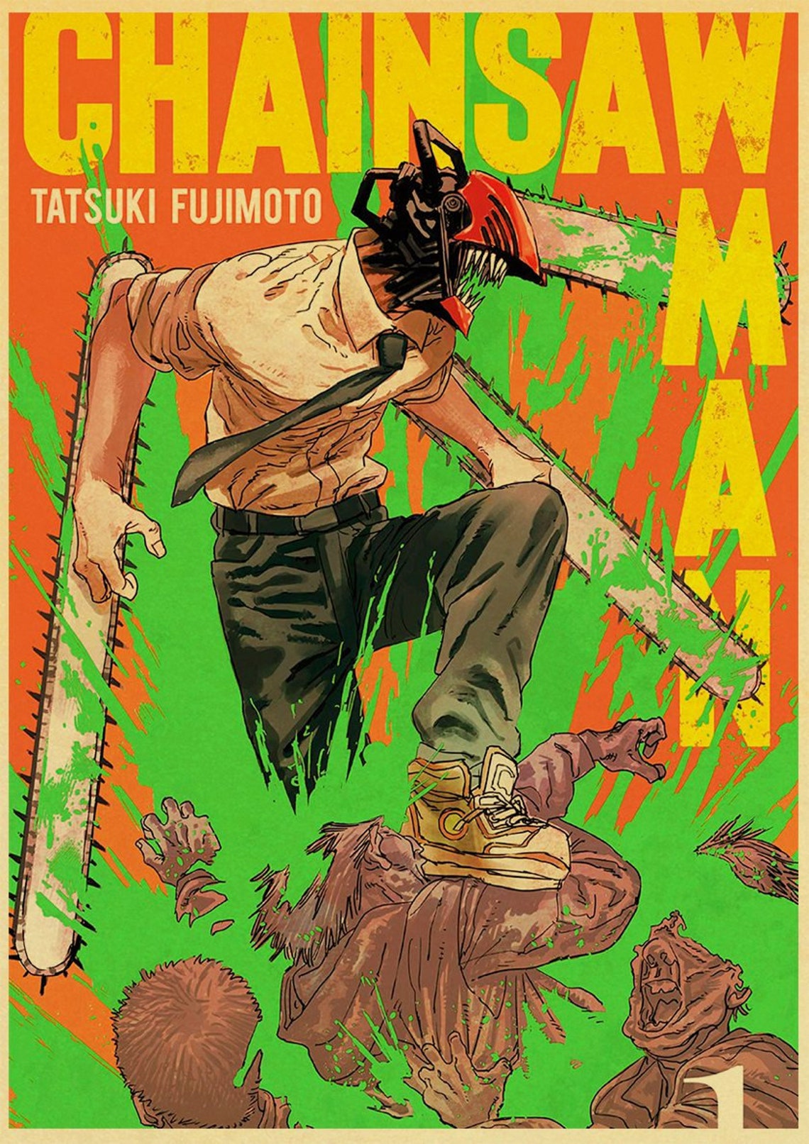 Anime Chainsaw Man Posters Retro Kraft Paper Prints High Etsy