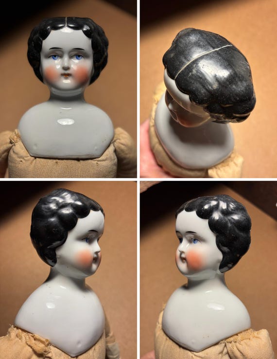 Antique 22” German High Brow China Head Doll • C.1860s Civil War
