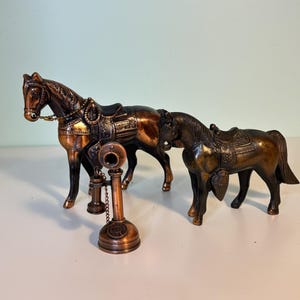 Vintage Brass Copper Finish Metal Horse Collection with Pencil Sharpener Phone