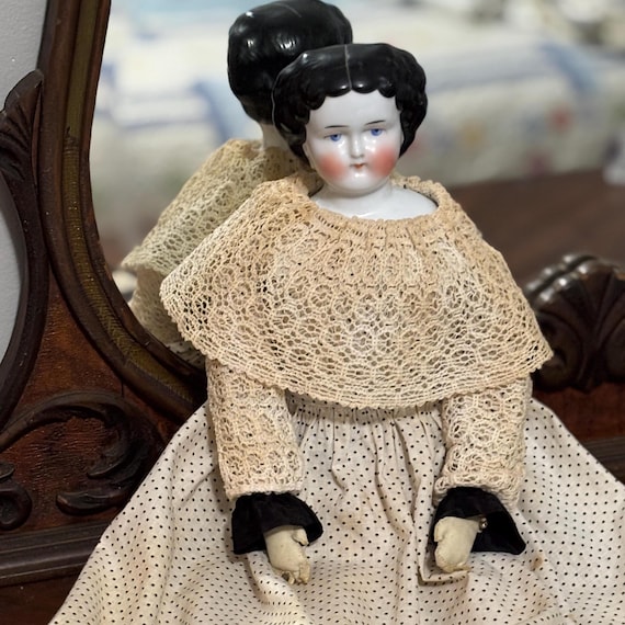 Antique 22” German High Brow China Head Doll • C.1860s Civil War