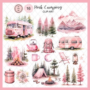 Clipart camping, fille camping clipart, feu de camp PNG, camping-car PNG, clipart plein air, clipart camp, camping girly, clipart tente, Glamping PNG