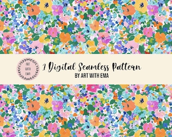 Watercolor Bright Floral Seamless Pattern, Seamless Watercolor Flower Background, INSTANT DOWNLOAD , Ditsy Spring Summer Floral Pattern