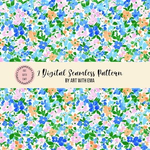 Padrão sem emenda floral azul verde preppy acrílico, fundo de flores acrílicas sem emenda, padrão floral preppy, padrão floral primavera verão