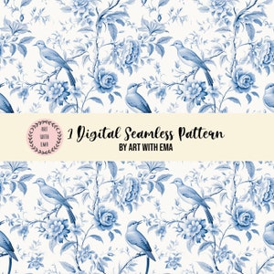 Padrão sem emendas de Toile azul, fundo sem emendas elegante de Toile azul, padrão de casamento elegante de videira e pássaro delicado, pássaro e videiras esboçados