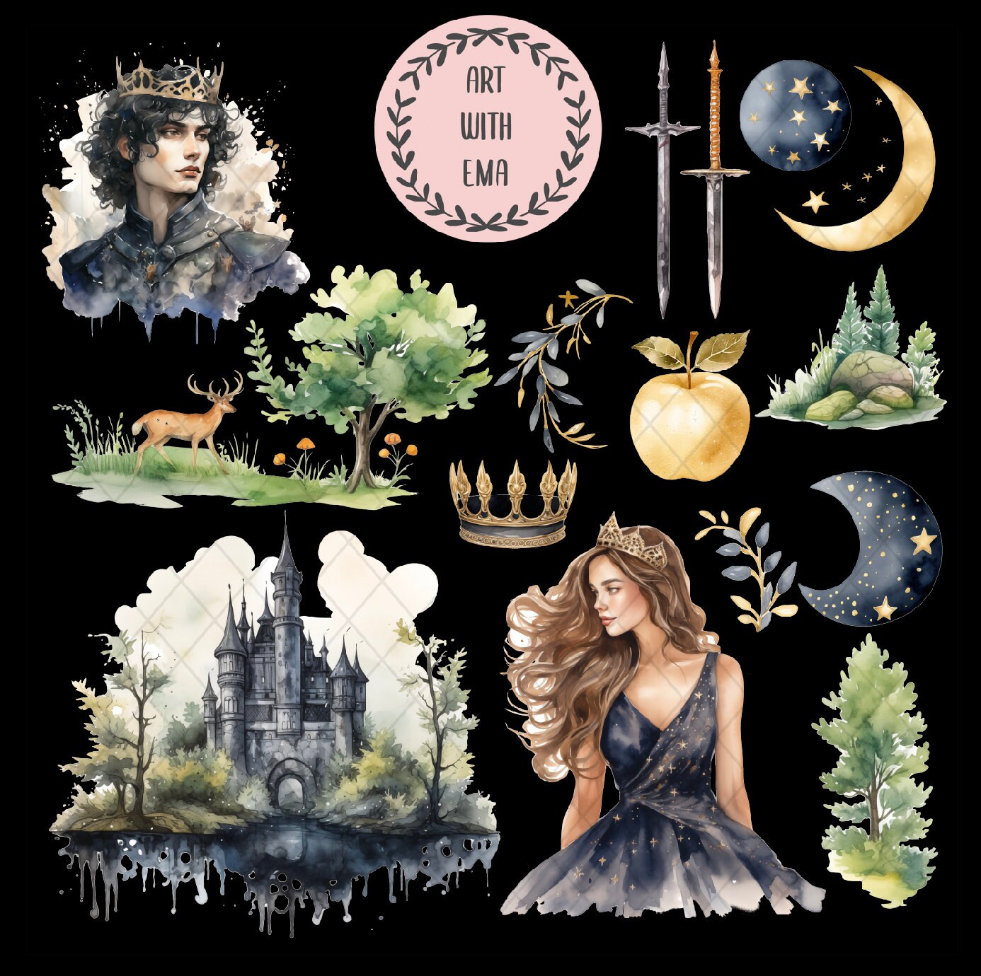Watercolor Cruel Prince Inspired Clipart Bundle, Romantic Prince Clip ...