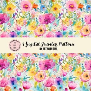 Aquarell helle Blumen nahtlose Muster, nahtlose Aquarell Blume Hintergrund, INSTANT DOWNLOAD, Acryl Frühling Sommer Blumenmuster