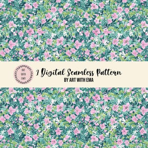 Acrylic Green Bright Floral Seamless Pattern,Seamless Watercolor Flower Background, INSTANT DOWNLOAD , Ditsy Spring Summer Floral Pattern