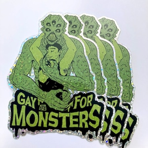 Gay For Monsters Queer Horror Holographic Glitter Art Sticker