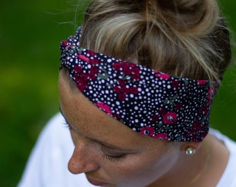 Black and Pink Floral Twist Headband