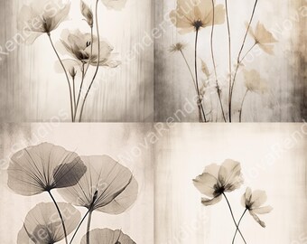 Vintage Botanical Wall Art – Sepia Floral Collage Printable for Bedroom or Gallery Wall