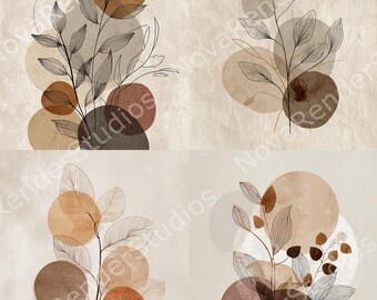 Botanical Geometry Collage – Earth Tone Minimalist Nature Art  Printable Wall Decor