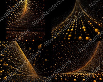 Golden Particle Flow – Abstract 3D Sphere Collage  Cosmic Motion Digital Wall Art  Instant Download