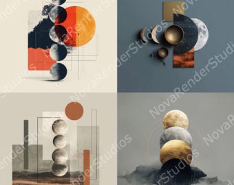 Moon Phases Wall Art Set – Abstract Lunar Prints – Digital Download