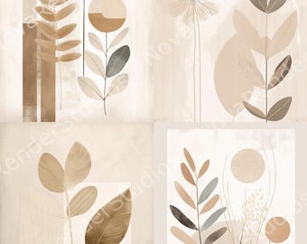 Modern Botanical Collage – Minimalist Nature-Inspired Digital Art  Printable Wall Decor