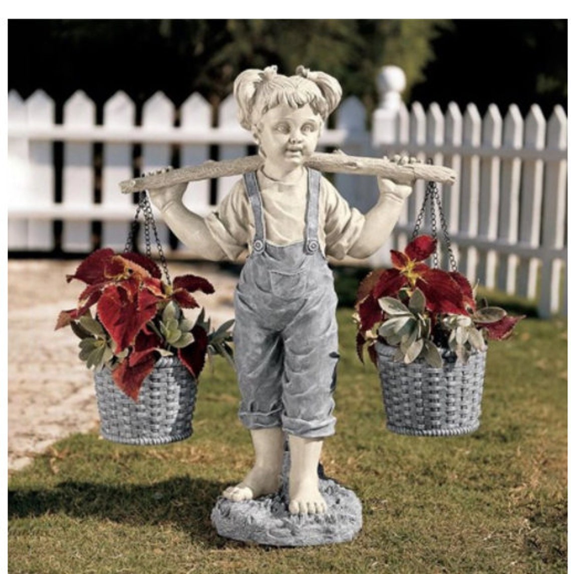 Little Girl Garden Statue Flower Design Exquisite Stone Etsy