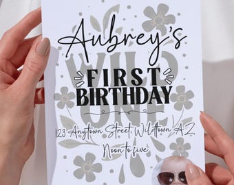 Invitación de cumpleaños "Wild One" / Plantilla editable de Canva / Invitación de primer cumpleaños estilo bohemio con foto / Descarga instantánea