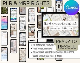 Laboratorio de lanzamiento para mamás emprendedoras / Plantillas PLR para vendedores de productos digitales / Kit de negocios editable de Canva con derechos de reventa / Kit de inicio para negocios digitales