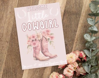 Invitación editable para baby shower de vaquera, plantilla vaquera con botas rosas, bienvenida, invitación Canva de 5x7, descarga instantánea