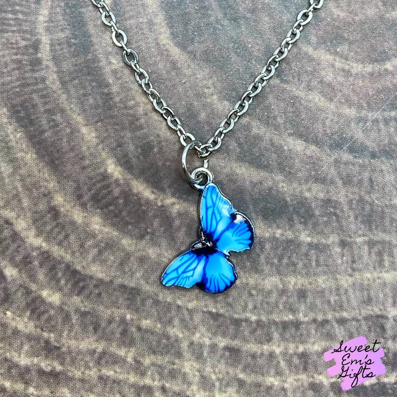 Charm Necklace Blue Butterfly Etsy UK