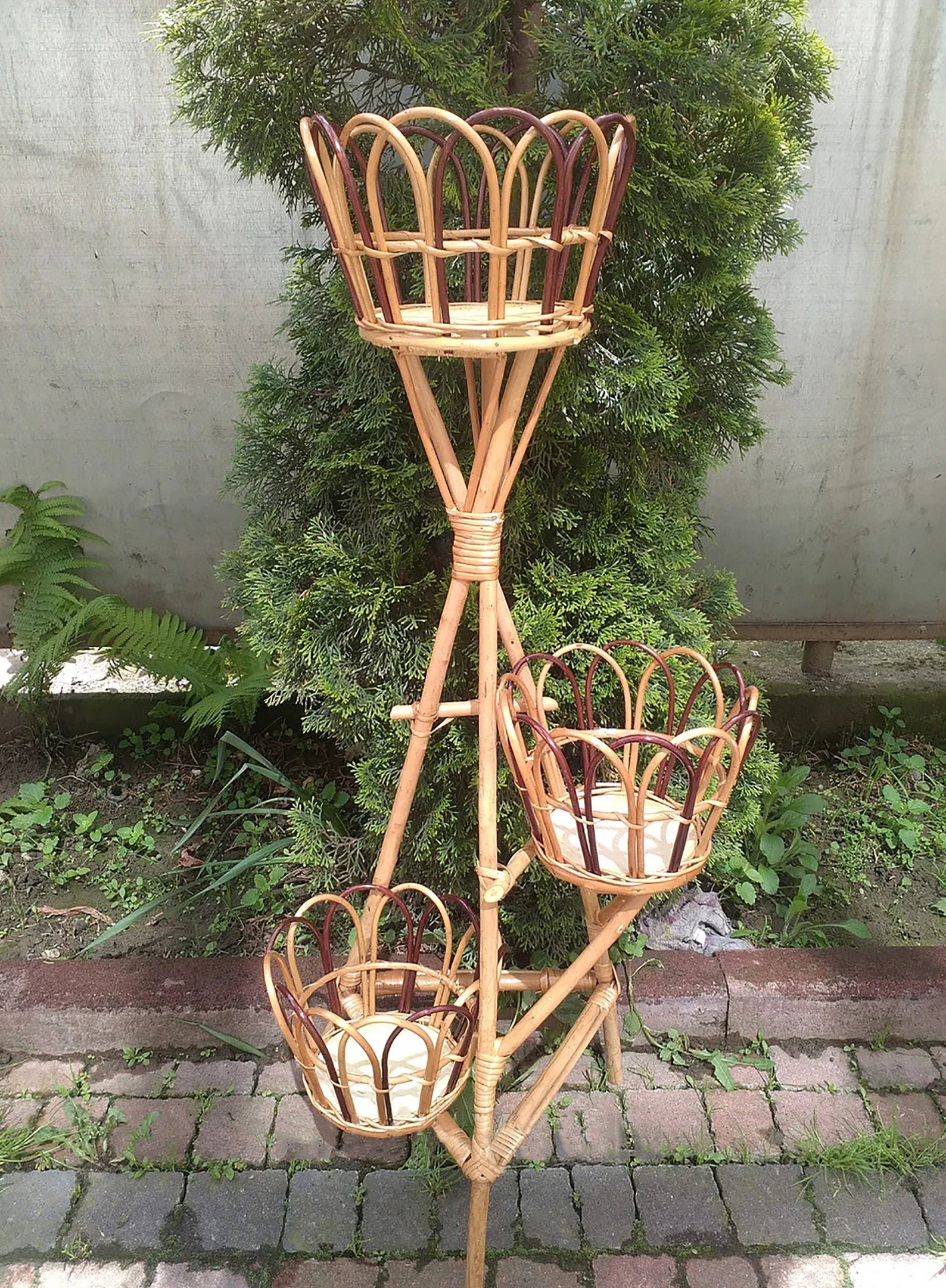 Rattan pot stand boho plant stand planter box plant pot Etsy
