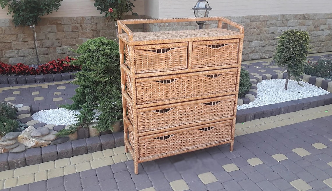 Wicker nightstand rattan nightstand mid century dresser Etsy