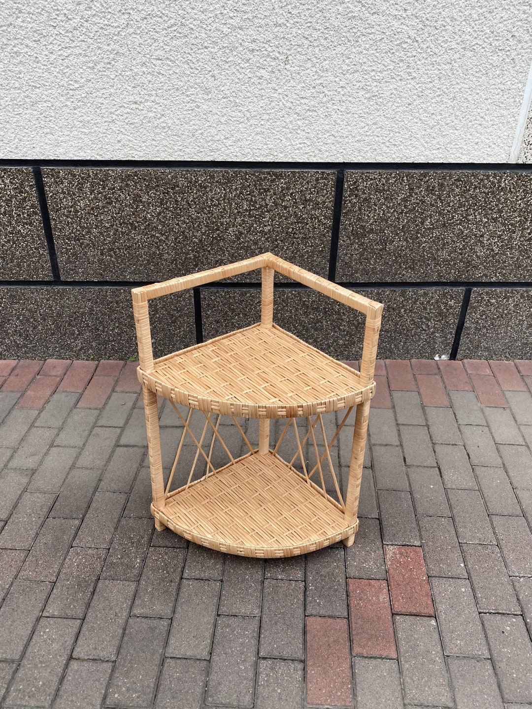 Corner Small Rattan Shelf Wicker Shelves Rattan Furniture Etsy